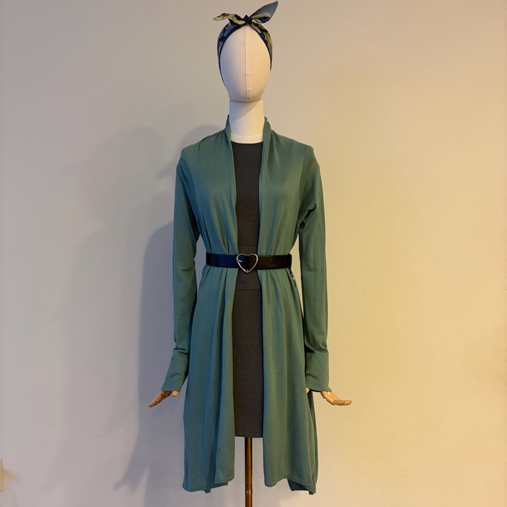BCBGMaxAzria Light Aqua blue Green Silk Wool Drape Sweater Cardigan Size M/L